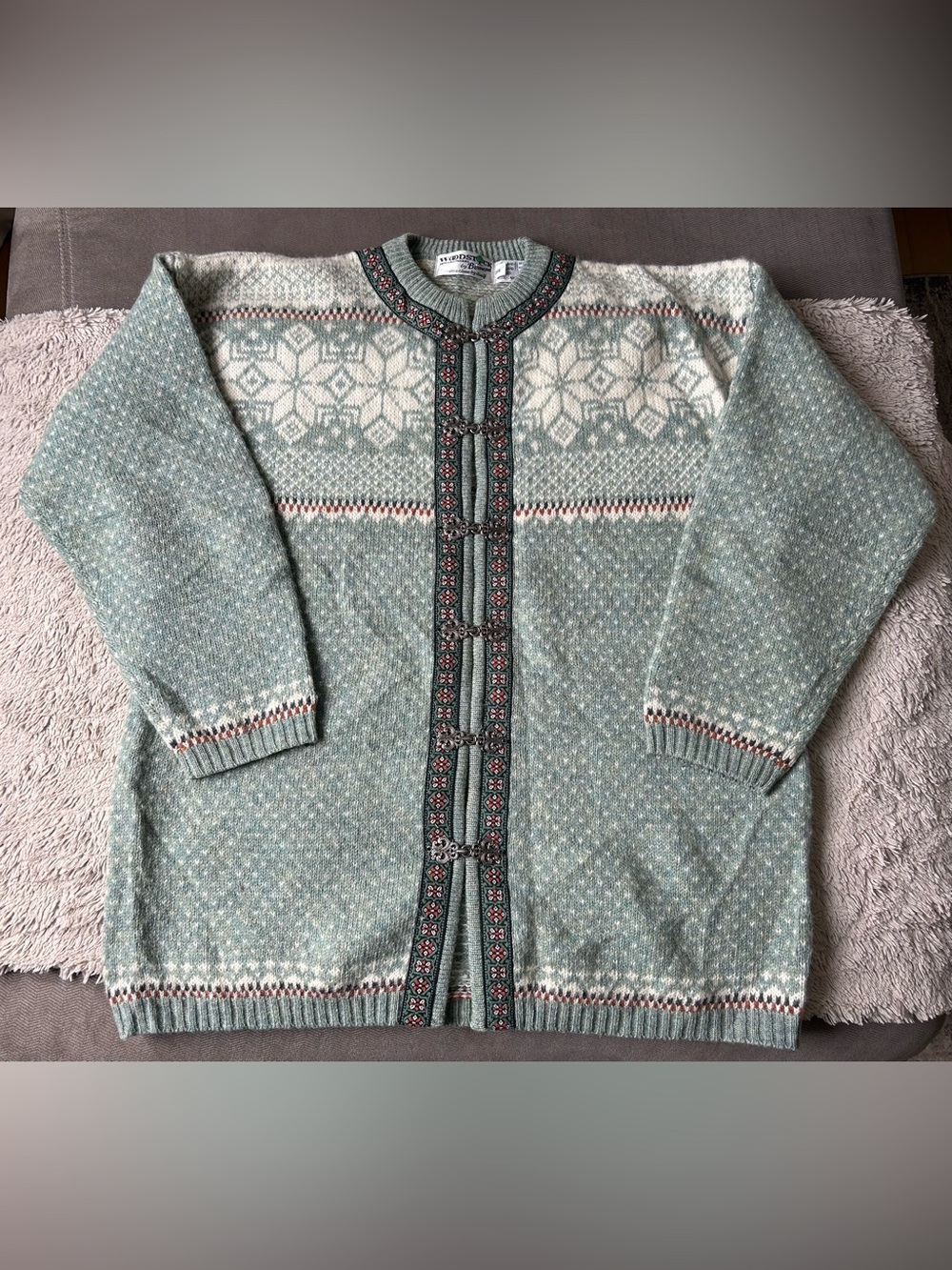 Vintage 100% Wool Nordic Fair Isle Cardigan Woodstock International by Bernard